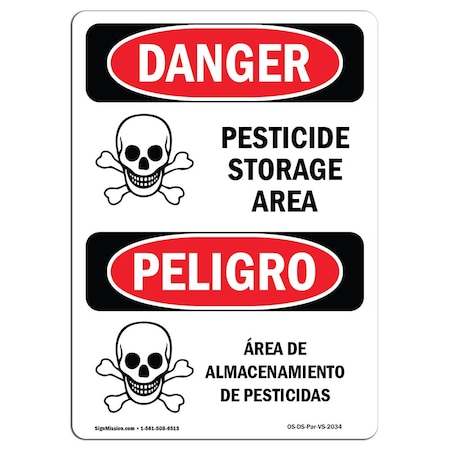 Signmission OSHA Sign, 18" Height, Rigid Plastic, Pesticide Storage Area, Bilingual Spanish, 1218-VS-2034 OS-DS-P-1218-VS-2034